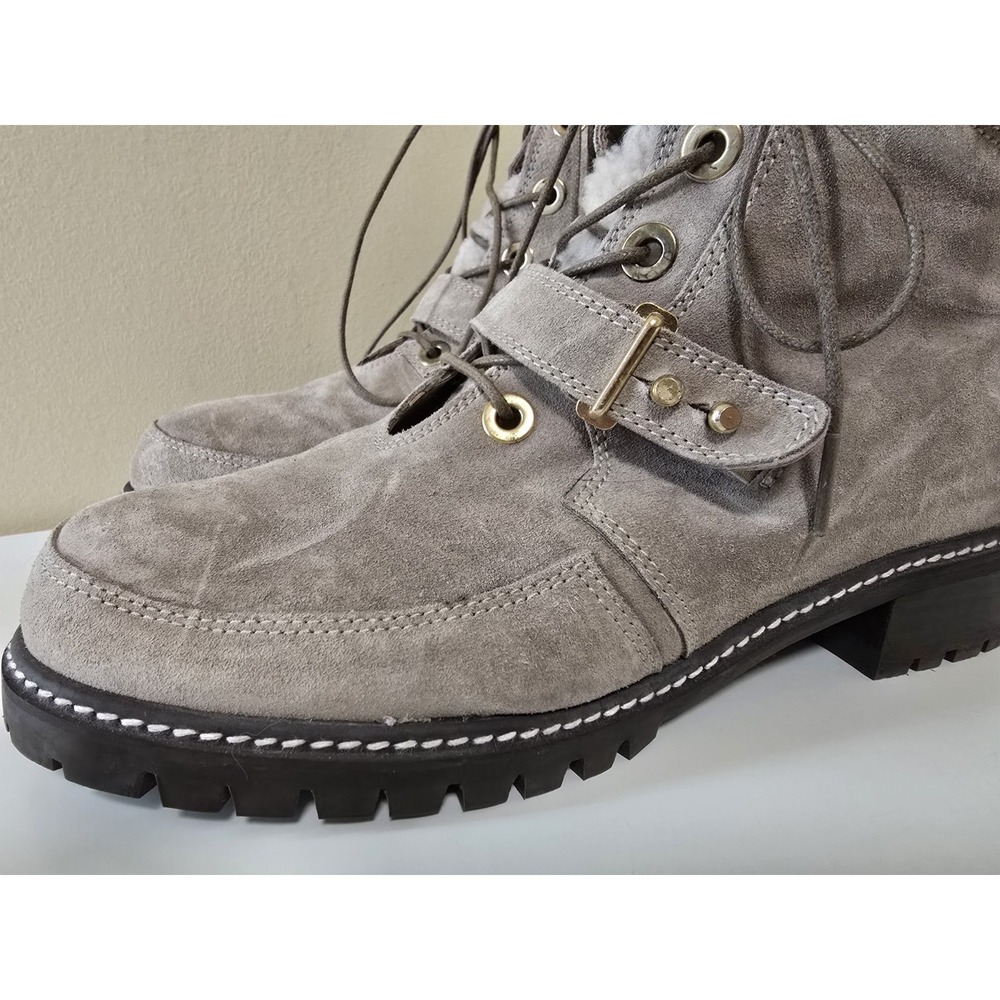 STUART WEITZMAN Ash Suede Faux Fur‎ Shearling Lace Up Boot Shoes Size 8.5 Combat - Picture 8 of 11